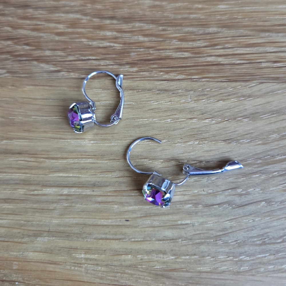 Rhodium Lever Back Drop Earrings, Volcano Crystals, Hand Crafted - Picture 7 of 14